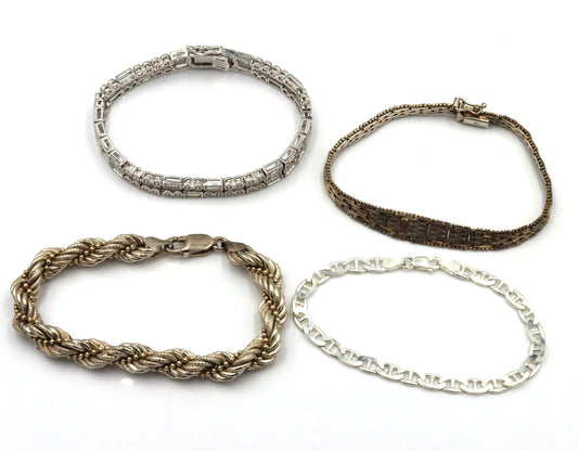 Group lot of 4 Vintage 925 sterling silver bracelets