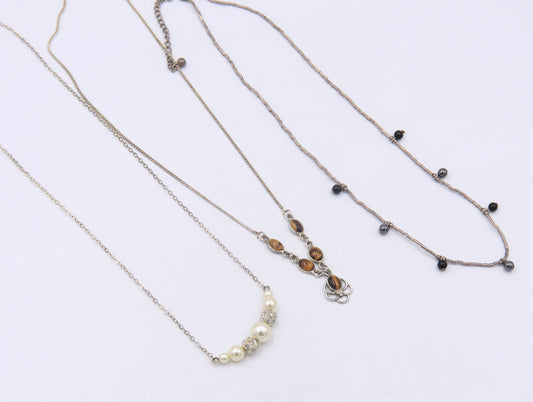 Group Lot of 3 Vintage 925 Sterling Silver Necklaces