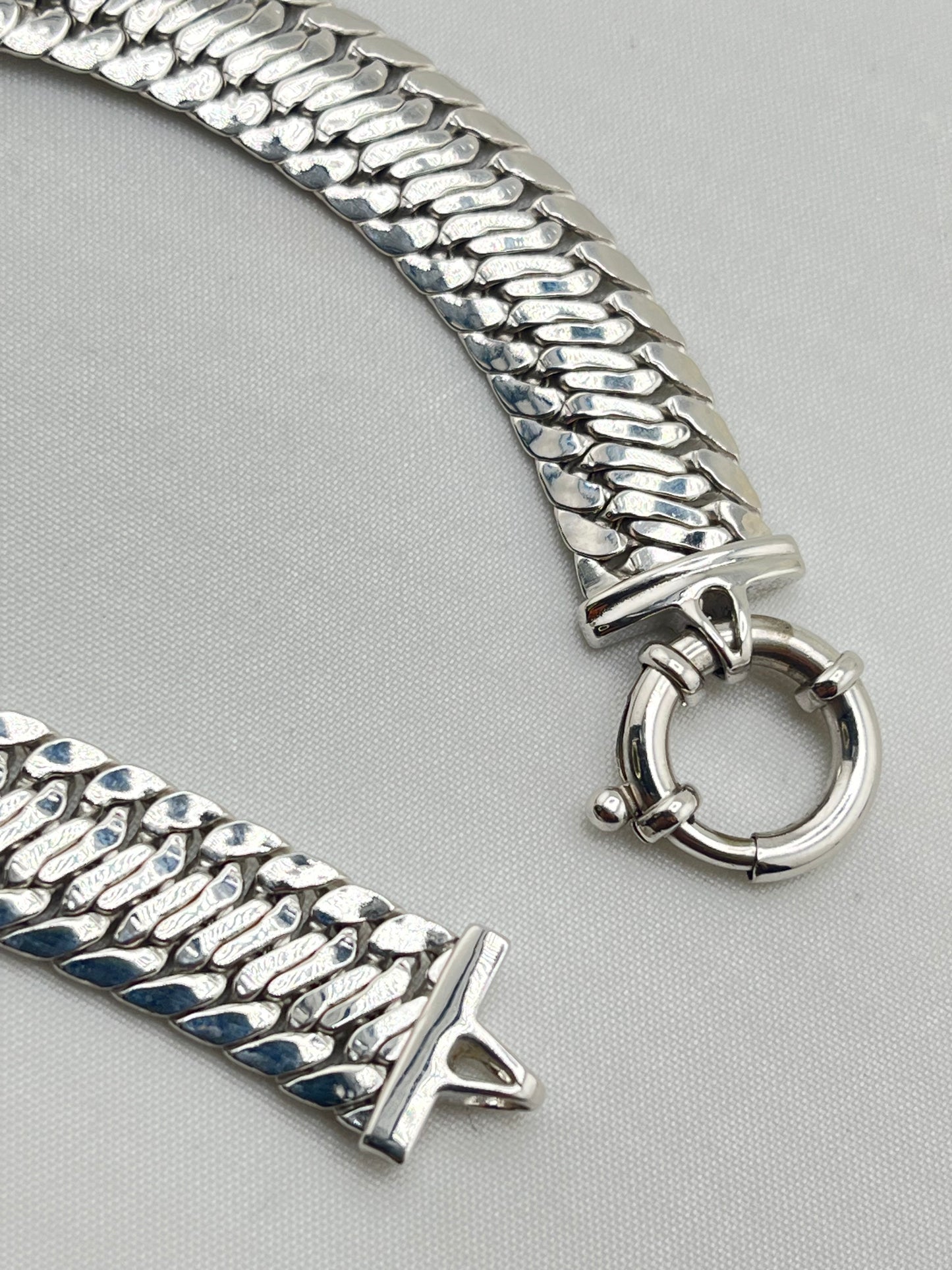 Italian 14KT White Gold 10MM Flattened Curb Cuban Chain Bracelet