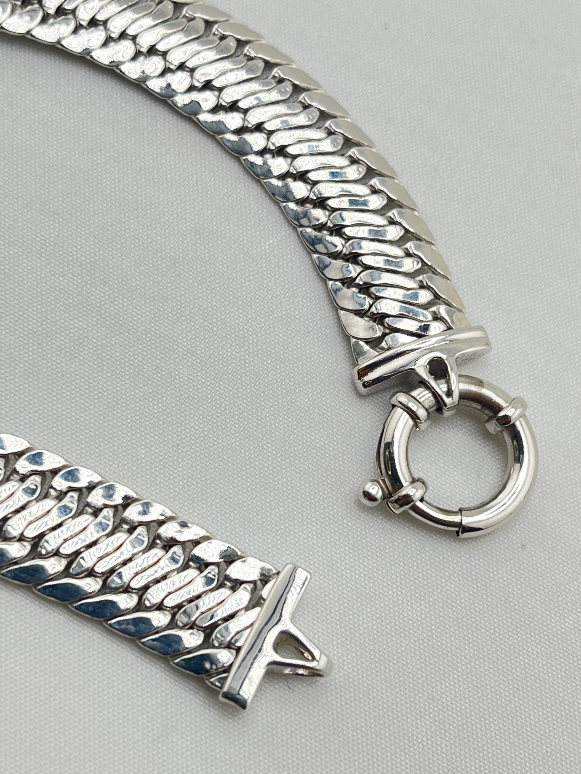 Italian 14KT White Gold 10MM Flattened Curb Cuban Chain Bracelet