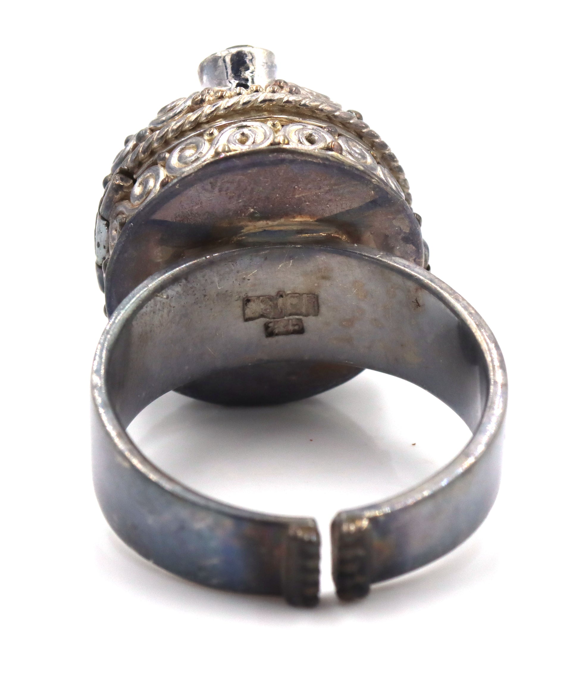 Vintage 925 sterling silver Sejan signed Goddess box ring with Peridot
