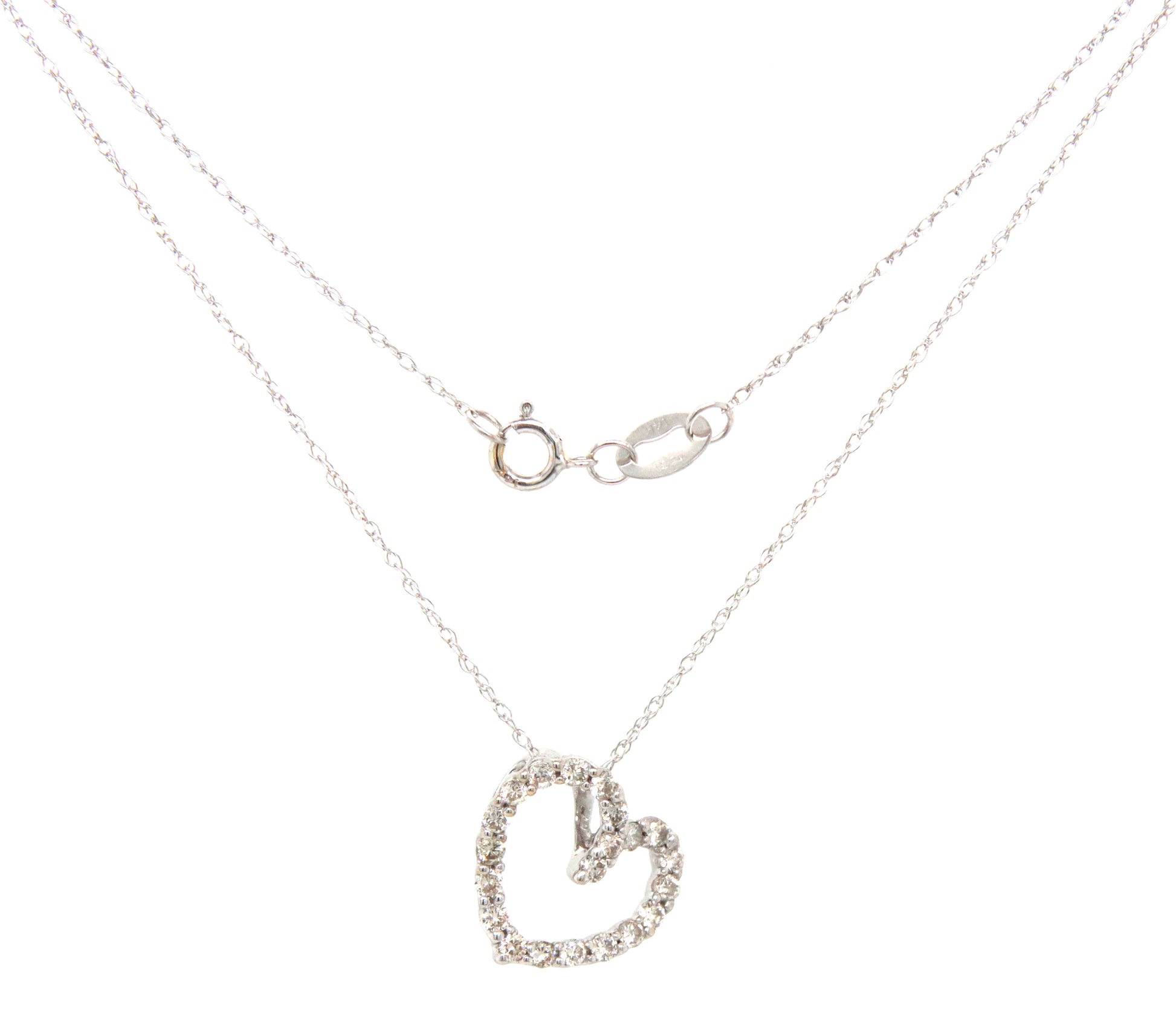 14kt White gold 0.20ctw open heart diamond pendant on chain