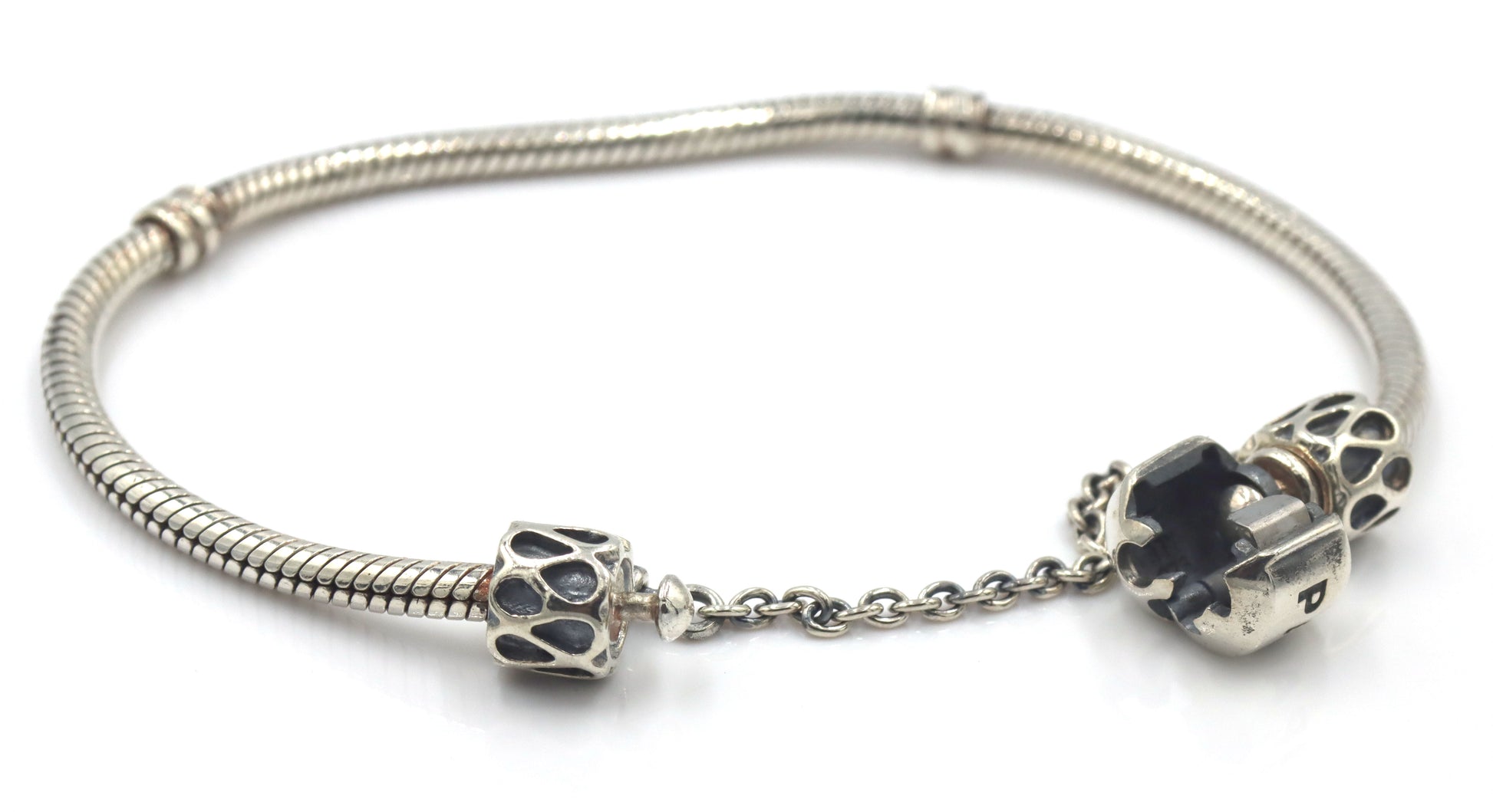 Pandora bracelet with end chain beads
