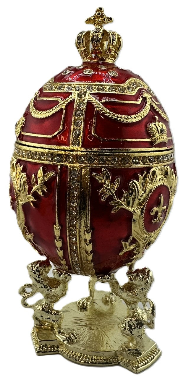 Royal Imperial Red Russian Fabergé Egg Replica with Red Carriage