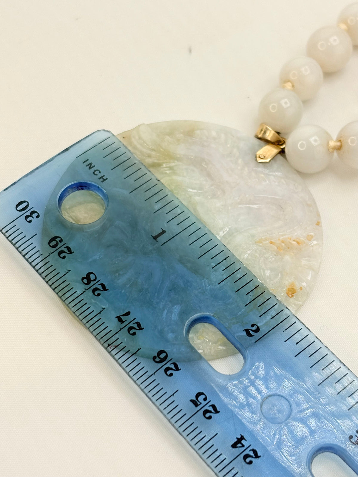 14KT Yellow Gold Vintage Light Green  Jade Accented With Textured Gold Balls Spacer And a Large Disk