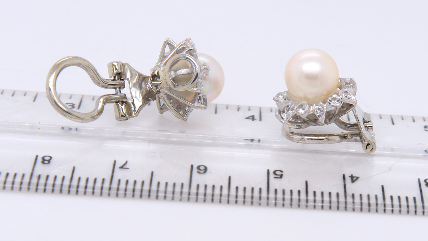 Powerful 18kt Pearl and Cubic Zirconia Button Earrings