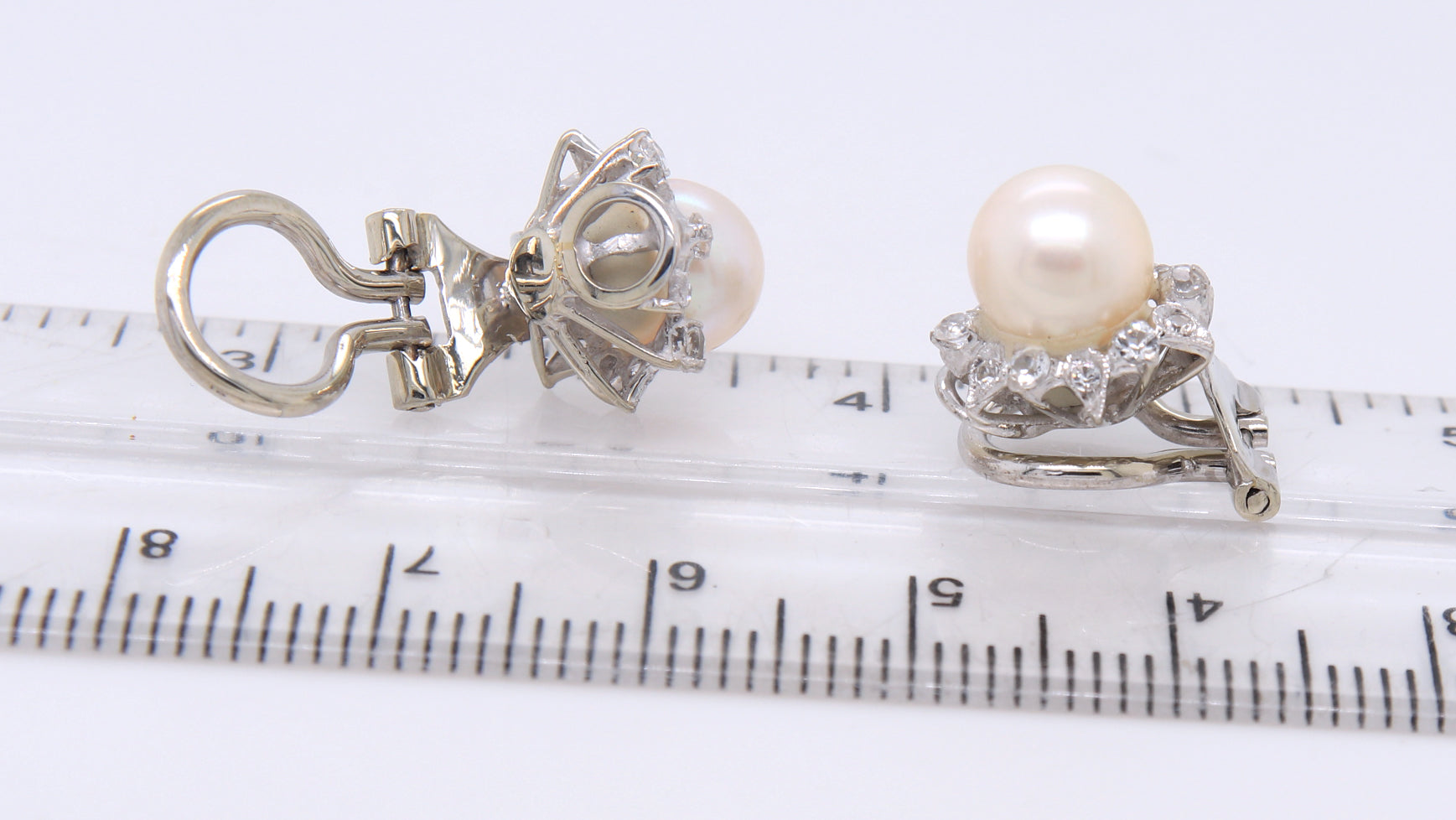 Powerful 18kt Pearl and Cubic Zirconia Button Earrings