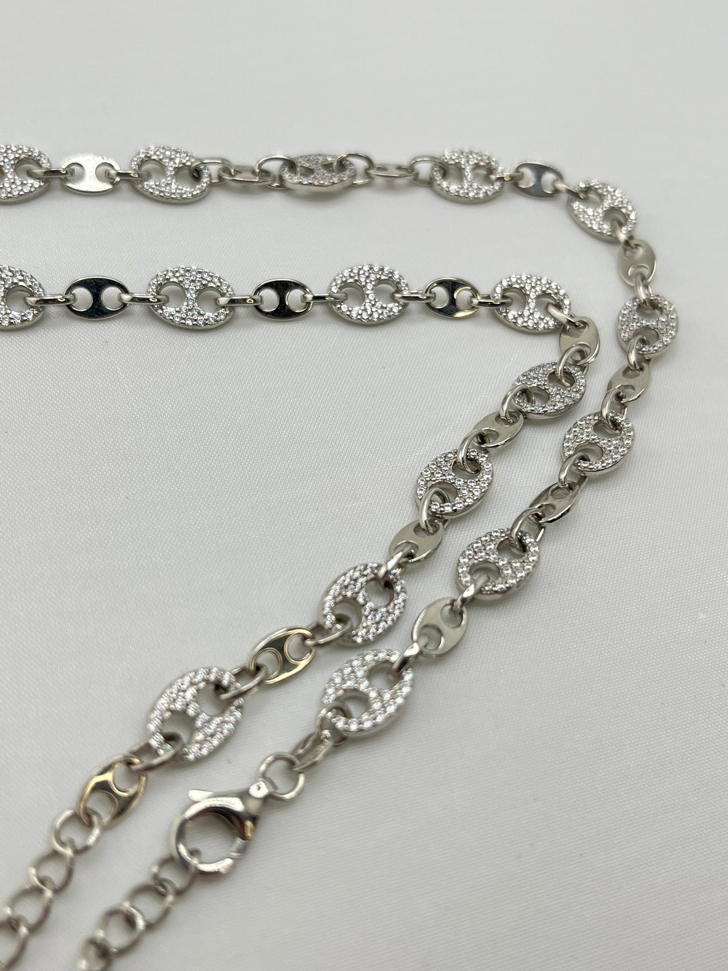 925 Sterling Silver Gucci Inspired Alternative Crystal Link Chain