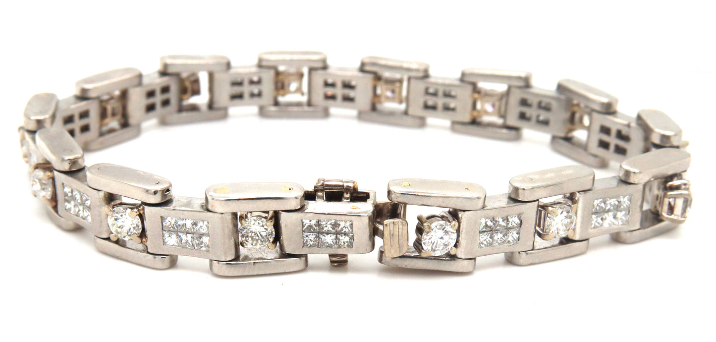 Platinum 6.75ctw RBC and princess cut diamond bracelet
