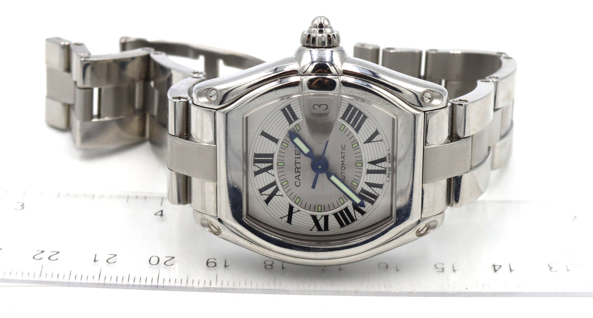 Cartier Roadster Silver Roman Numerals Dial Watch