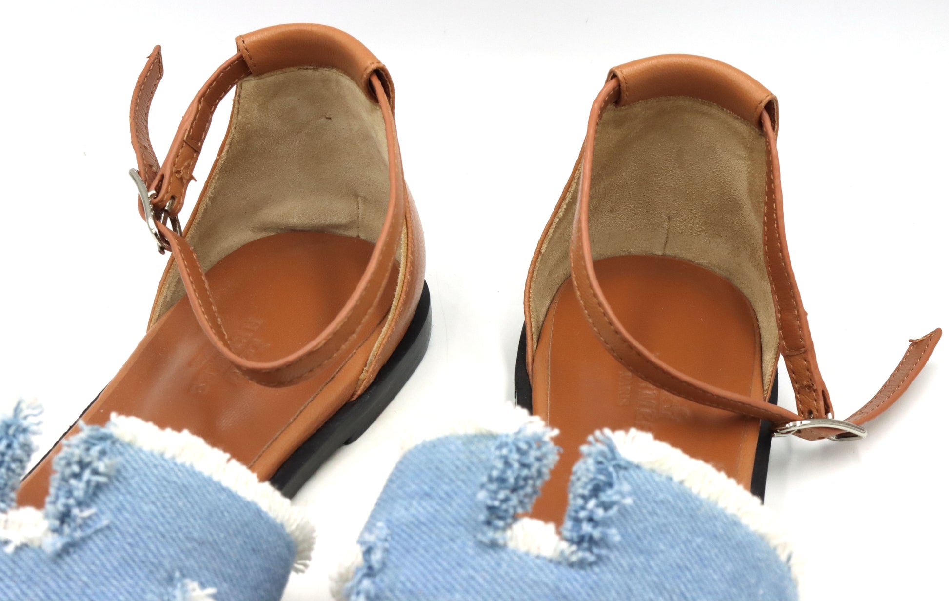 Hermes Santorini sandals in blue denim
