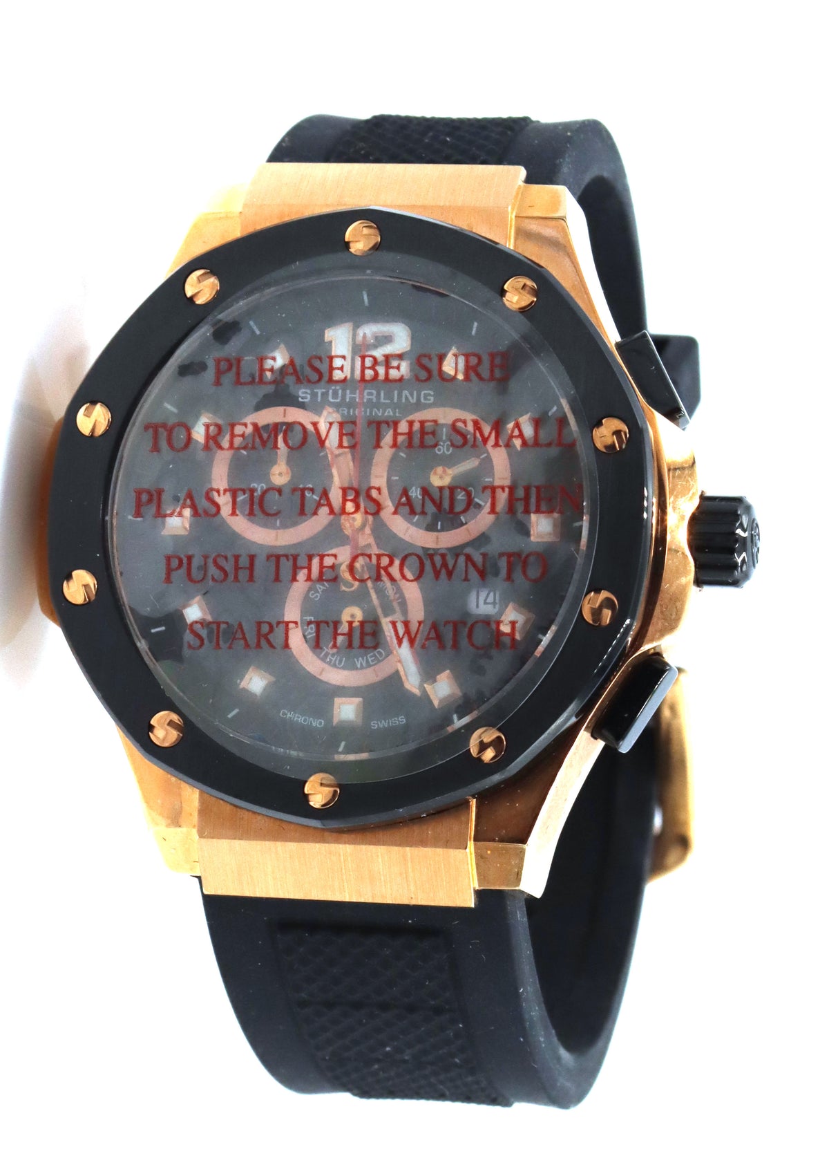 Stuhrling chronograph sports watch black and copper dial