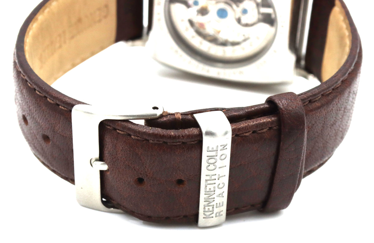 Kenneth Cole Tank Skeleton leather band watch