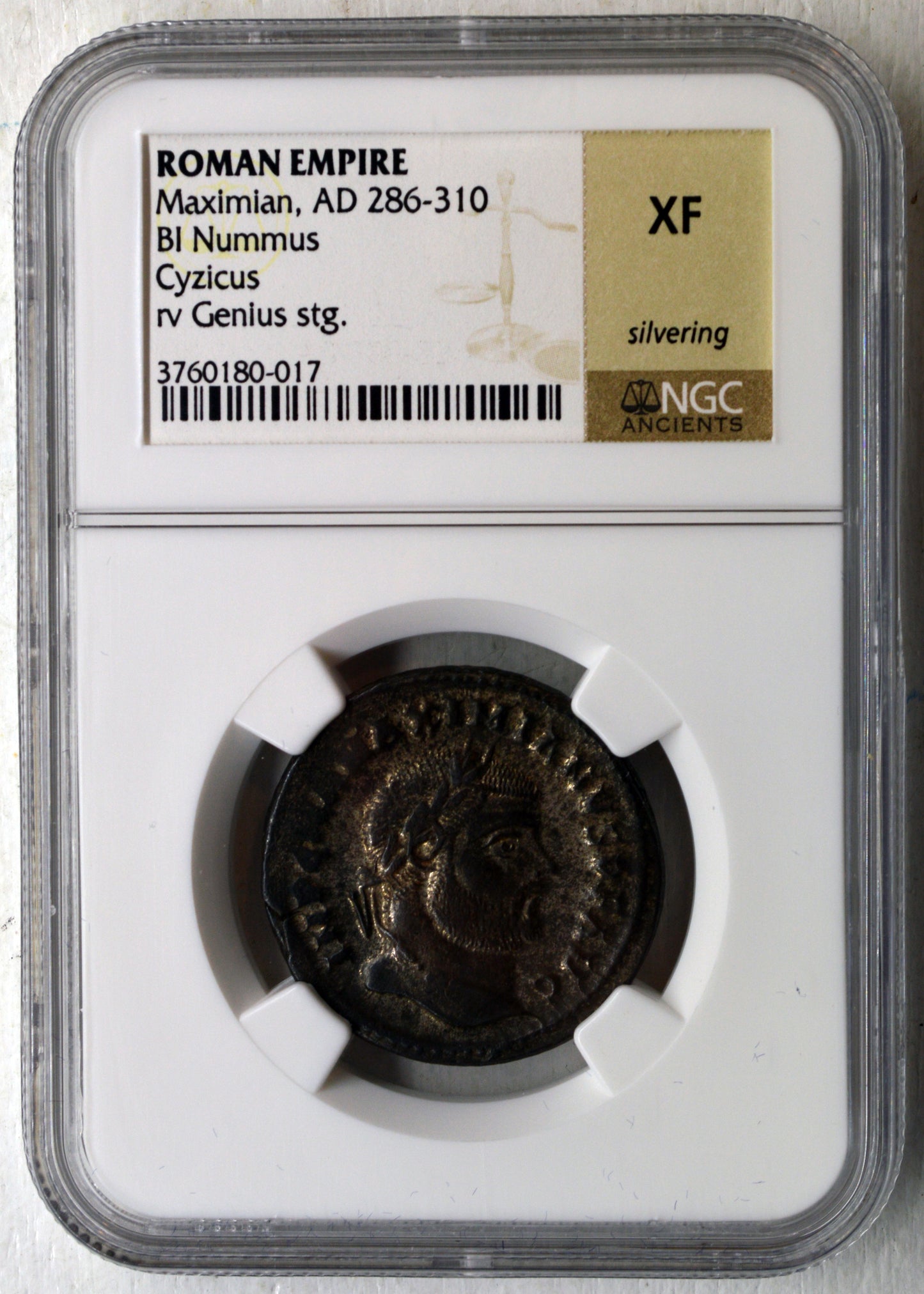 Roman Empire Maximian, AD 286-310 BI Nummus Cyzicus rv Cenlus stg