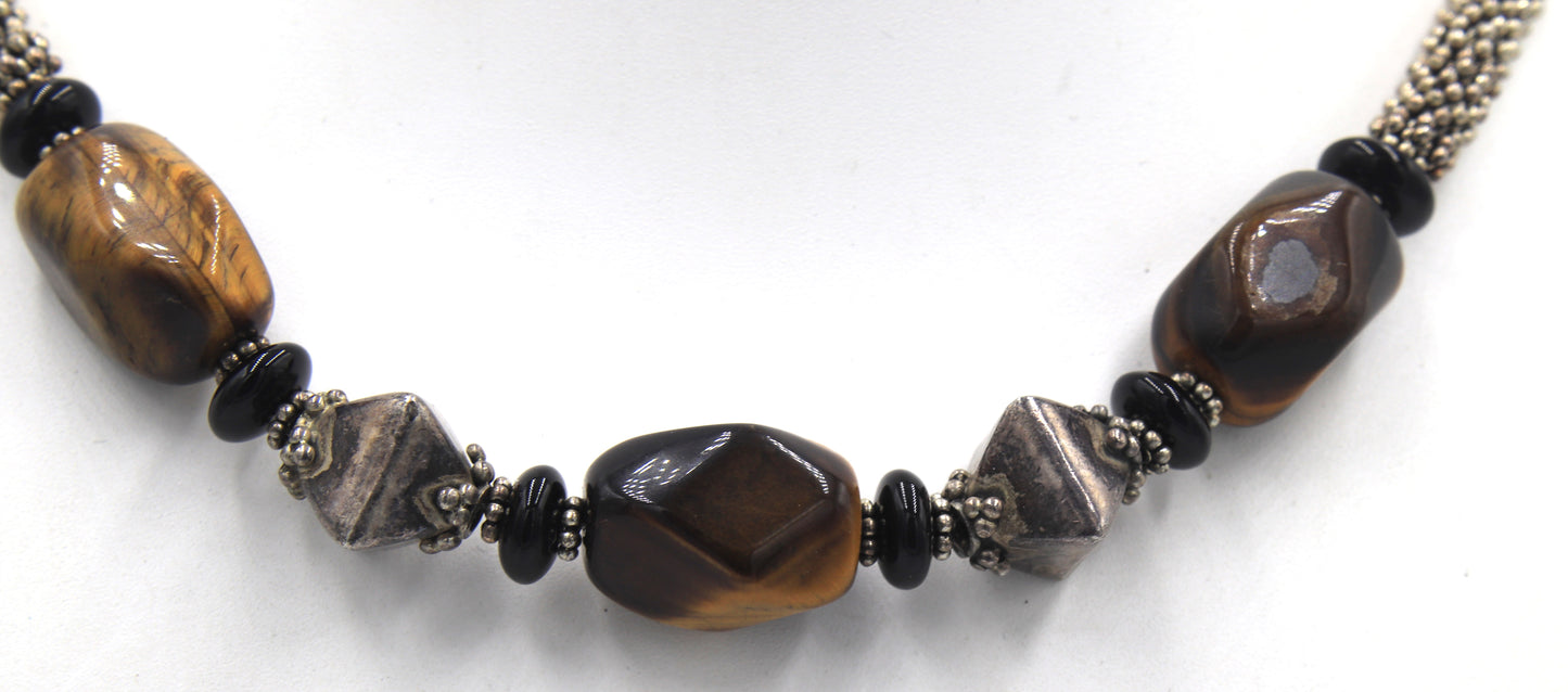 Vintage 925 sterling silver tiger eye necklace and turquoise bracelet