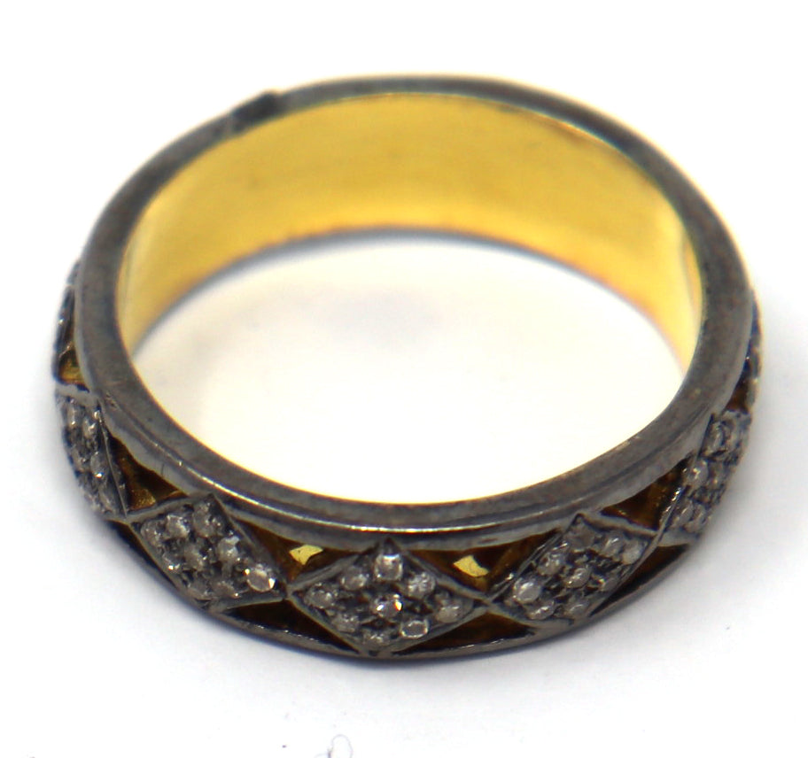 Edgy 925 Sterling Silver Oxidized Diamond Openwork Ring