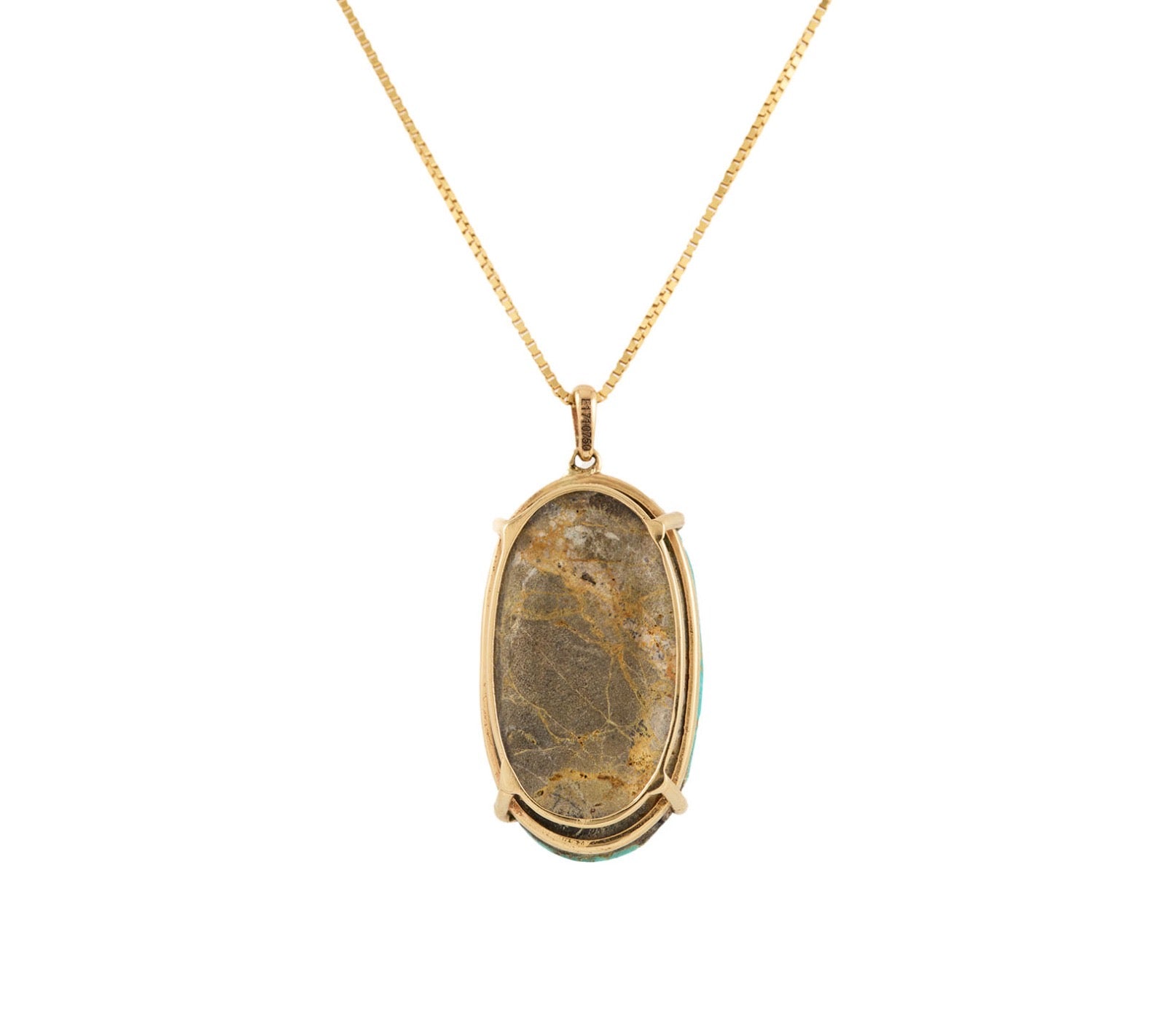 18kt Yellow gold oval Turquoise pendant on box chain