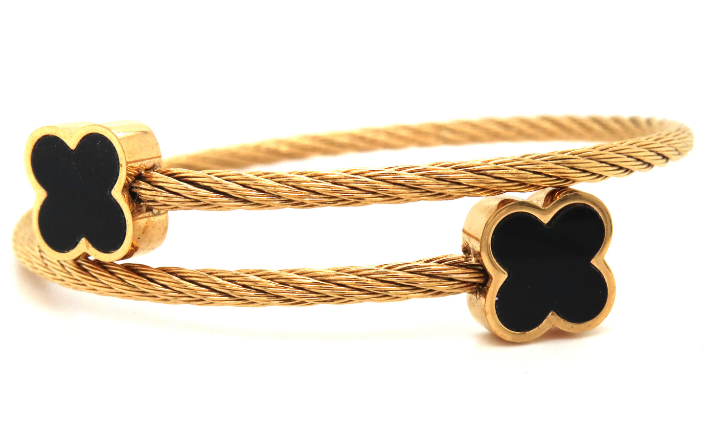 Stainless steel black clover cuff bangle