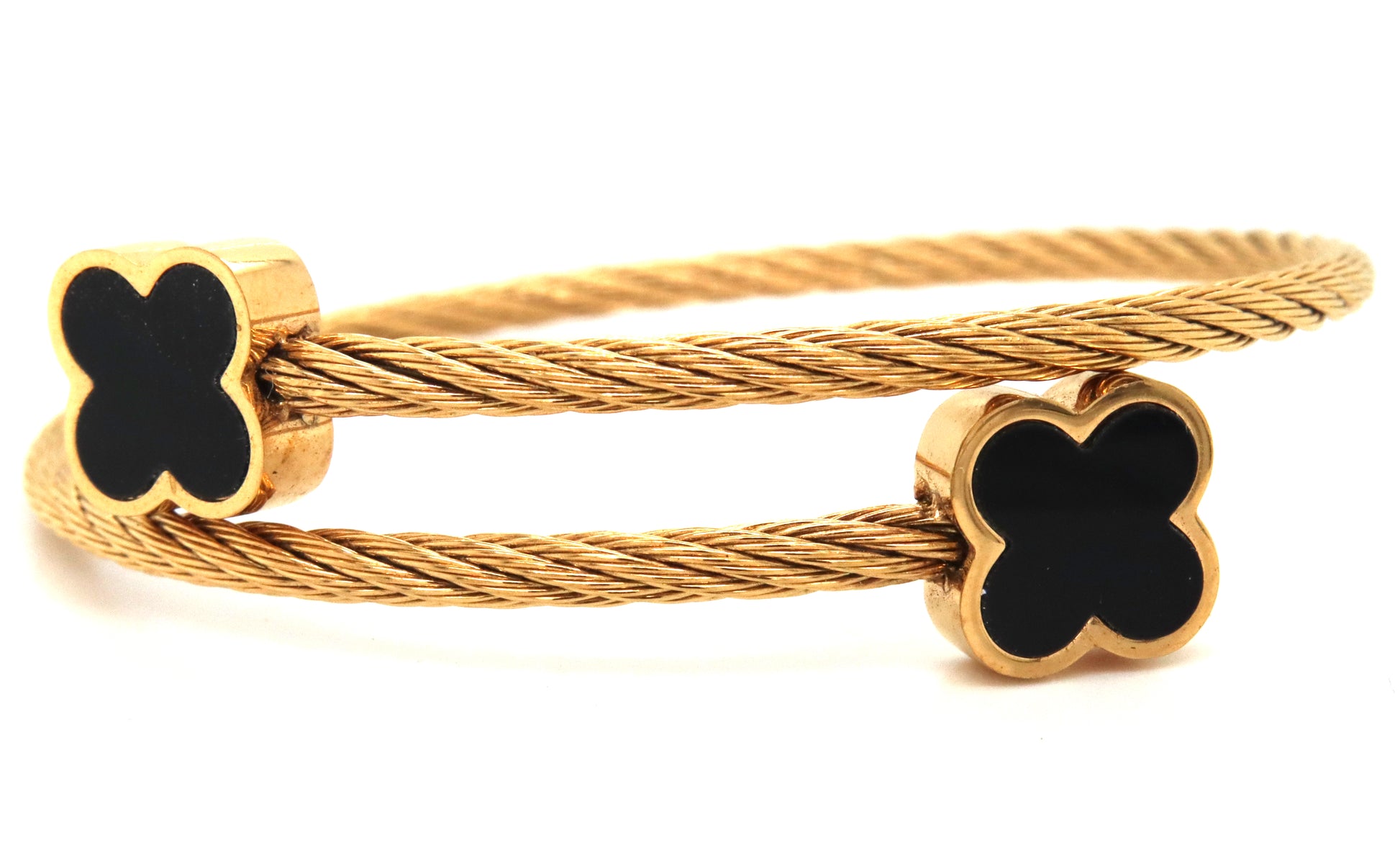 Stainless steel black clover cuff bangle