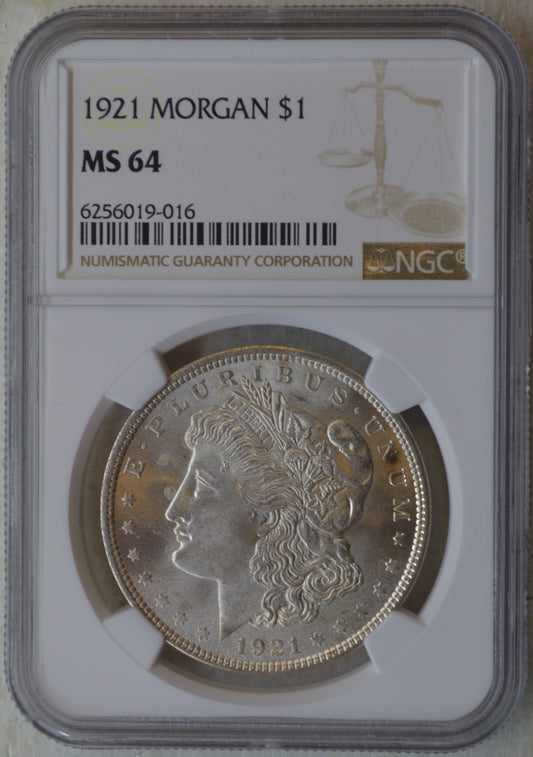 1921 Morgan Silver Dollar NGC MS64 Near Gem BU | Brilliant Luster