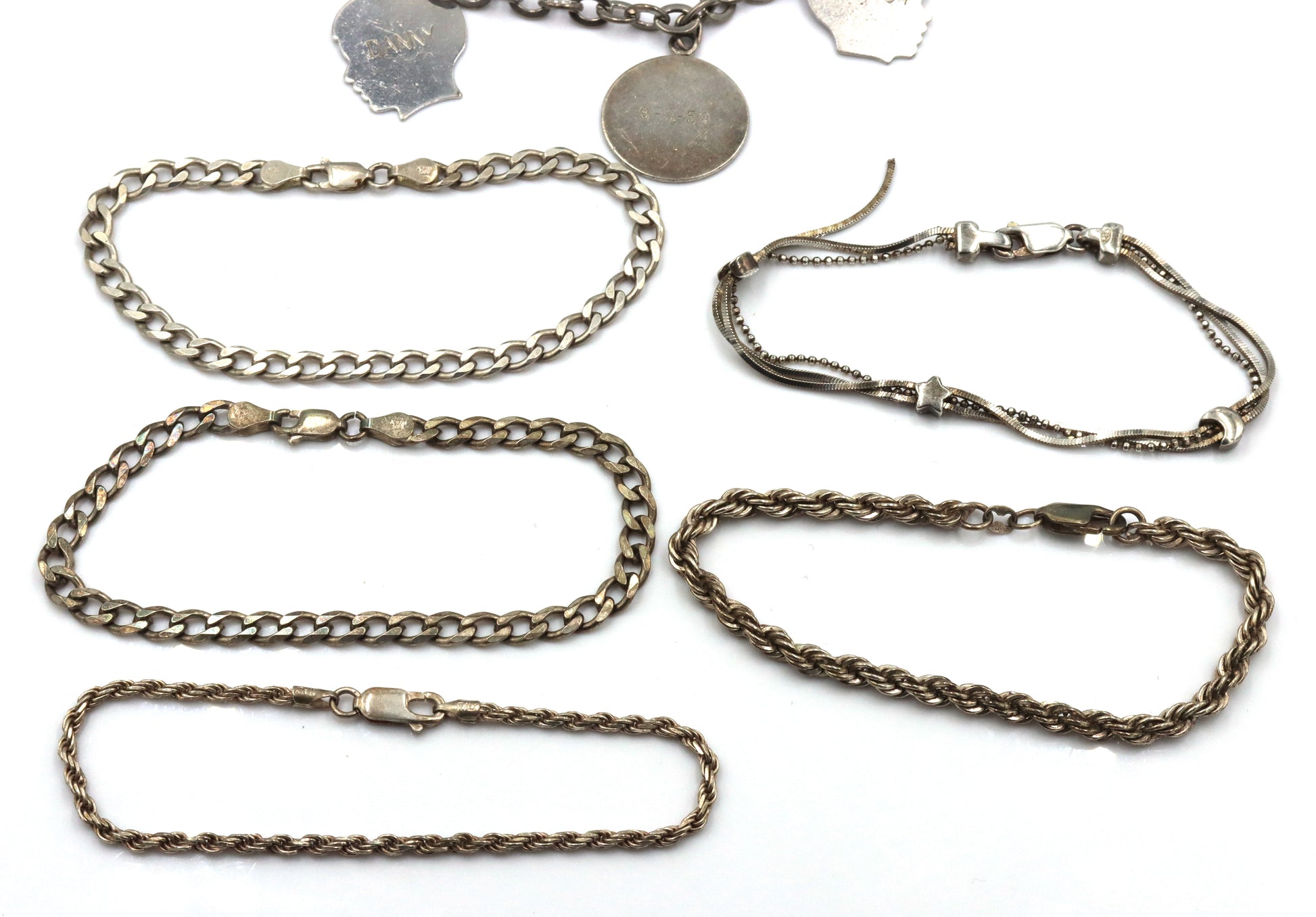 Group lot of 6 Vintage 925 sterling silver bracelets