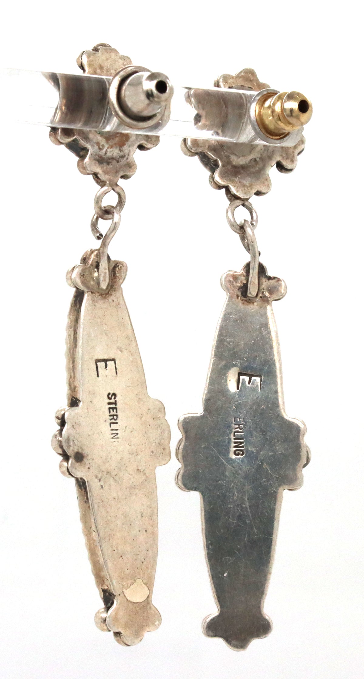 925 Sterling Silver Vintage Native American BLack Onyx Dangle Earrings