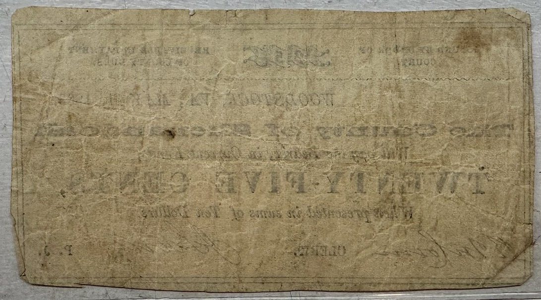 1863 County of Shenandoah, Virginia 25 Cents Obsolete Note – Civil War Era Currency