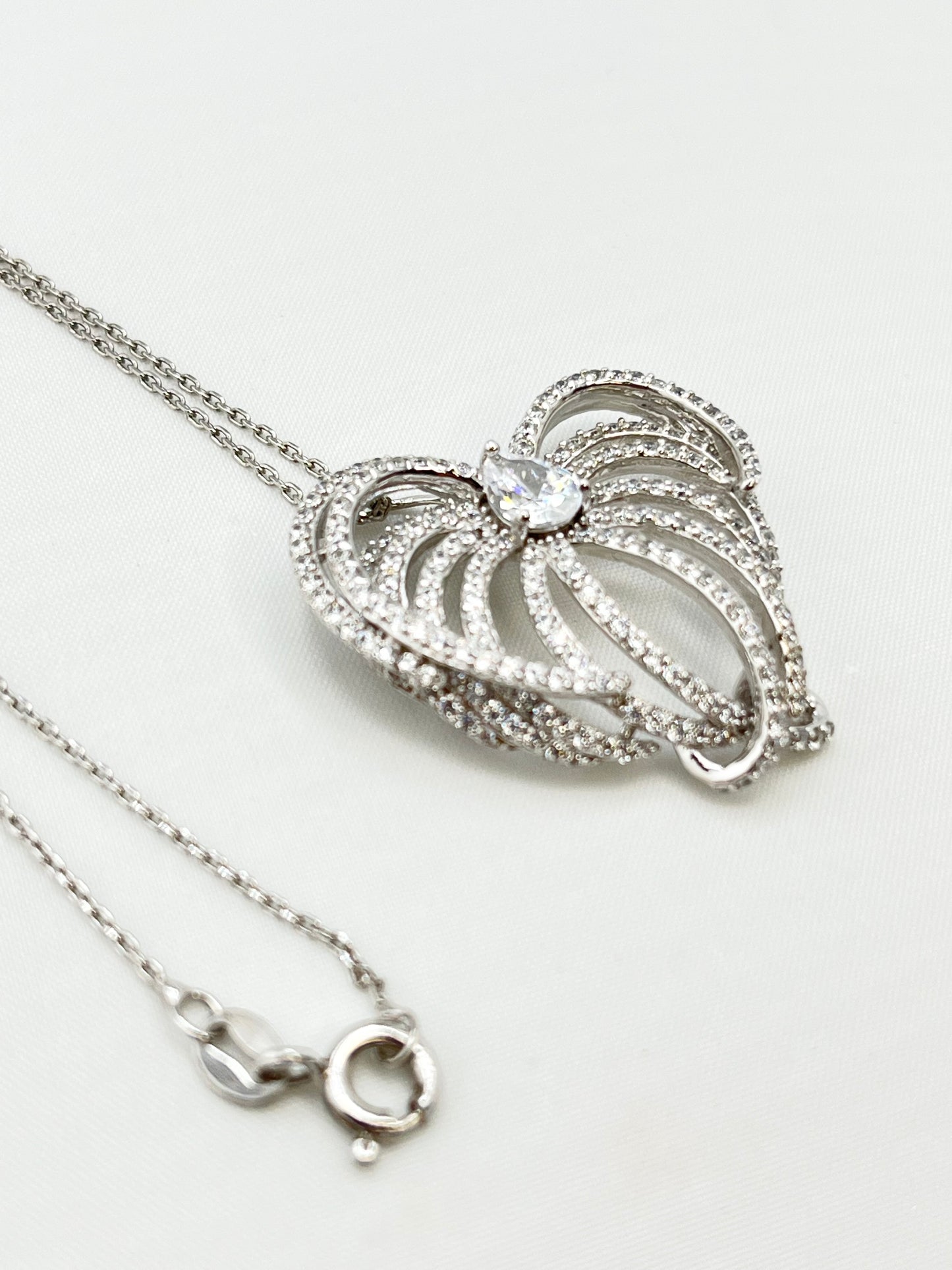 925 Sterling Silver Heart Swirl Style Interwoven Crystal Pave pendant With Chian Necklace