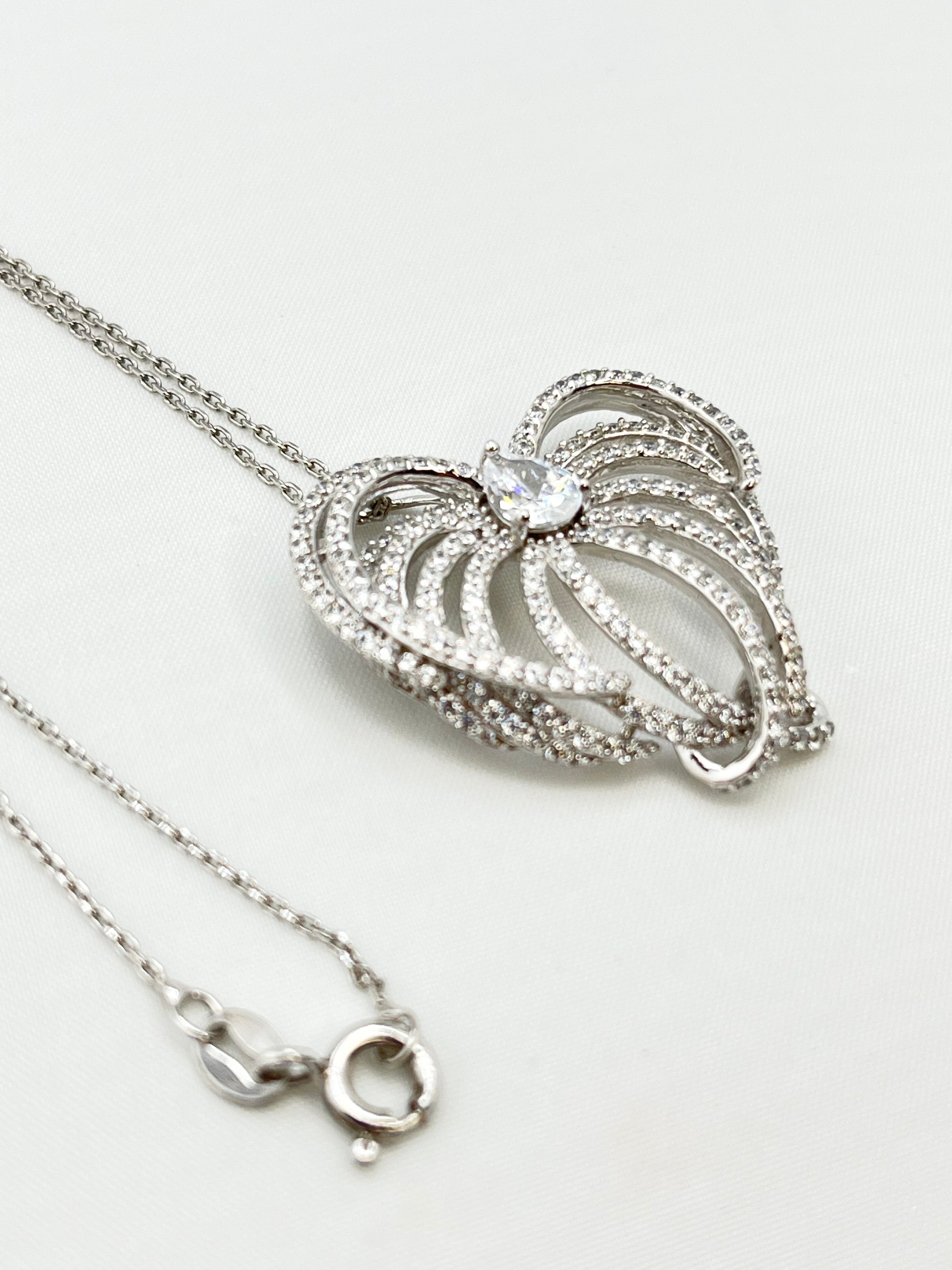 925 Sterling Silver Heart Swirl Style Interwoven Crystal Pave pendant With Chian Necklace