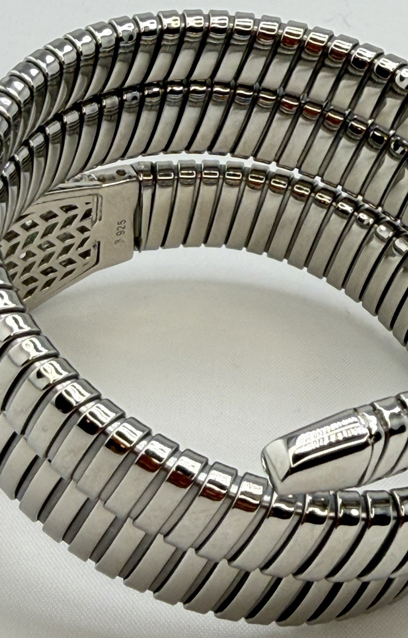 925 Sterling Silver And Stainless Steel Crystal Triple Wrap Snake Bracelet