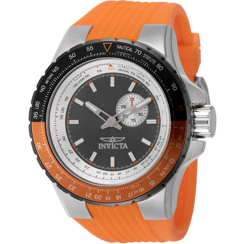 Invicta Aviator Mens Quartz Gunmetal Dial Orange Silicone Strap Watch