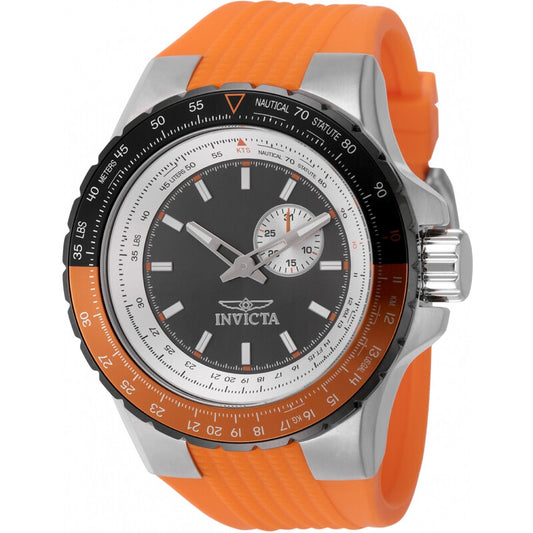 Invicta Aviator Mens Quartz Gunmetal Dial Orange Silicone Strap Watch