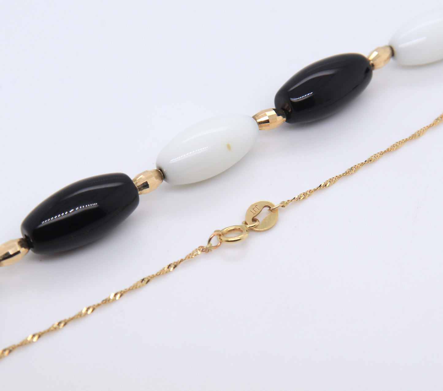Italian 14KT yellow Gold Black and White Bead Necklace