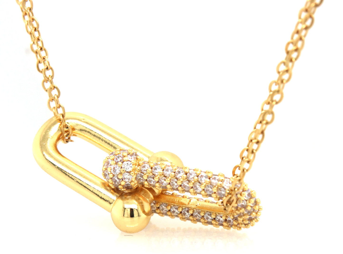 Stainless steel crystal pendant double row chain necklace