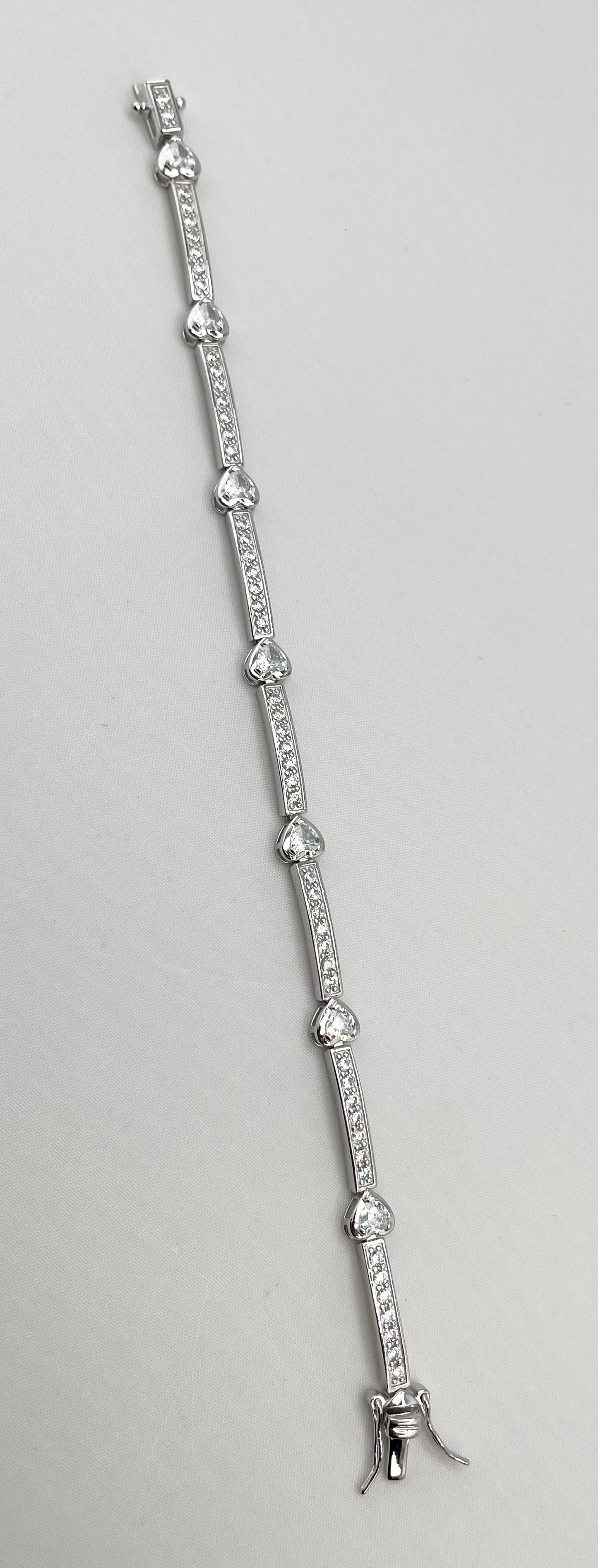 925 Sterling Silver Tennis Bracelet With Heart Station
