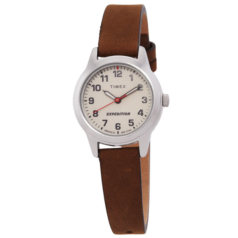 Timex Expedition Field Womens Analog Quartz Brown Leather Strap Watch Cream Dial