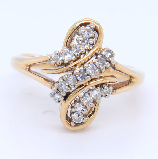 Gorgeous 14KT Yellow Gold Diamond Bypass Ring