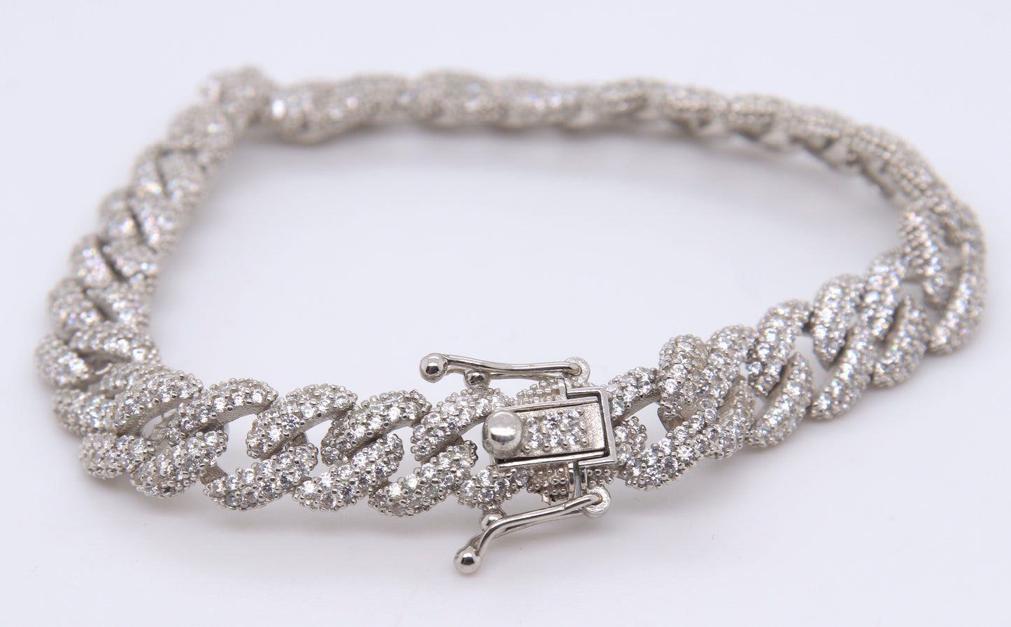 925 Sterling Silver Cubic Zirconia Curb Link Bracelet