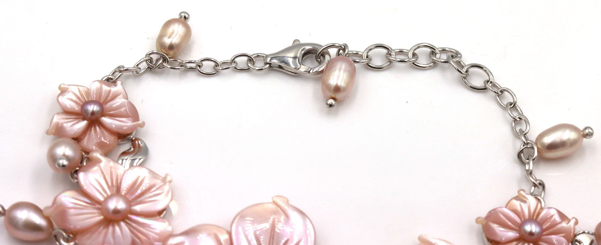 925 Sterling Silver Pink Mother Of Pearl Bracelet And Earrings Set