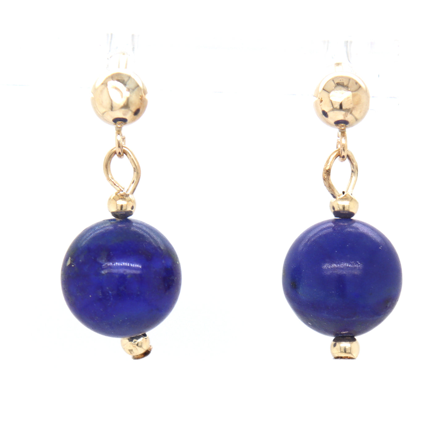 14kt Yellow gold lapis ball drop dangle earrings