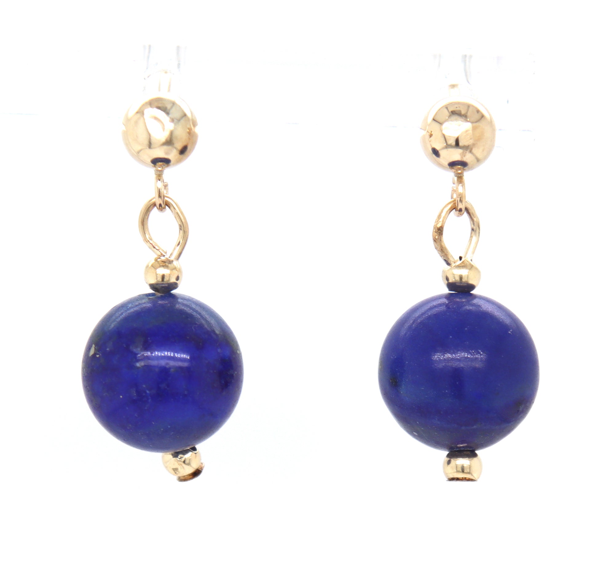 14kt Yellow gold lapis ball drop dangle earrings