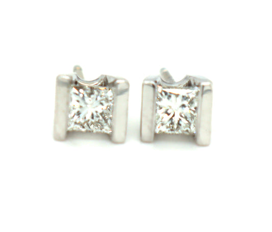 14kt White gold 0.40ctw princess cut diamond stud earrings
