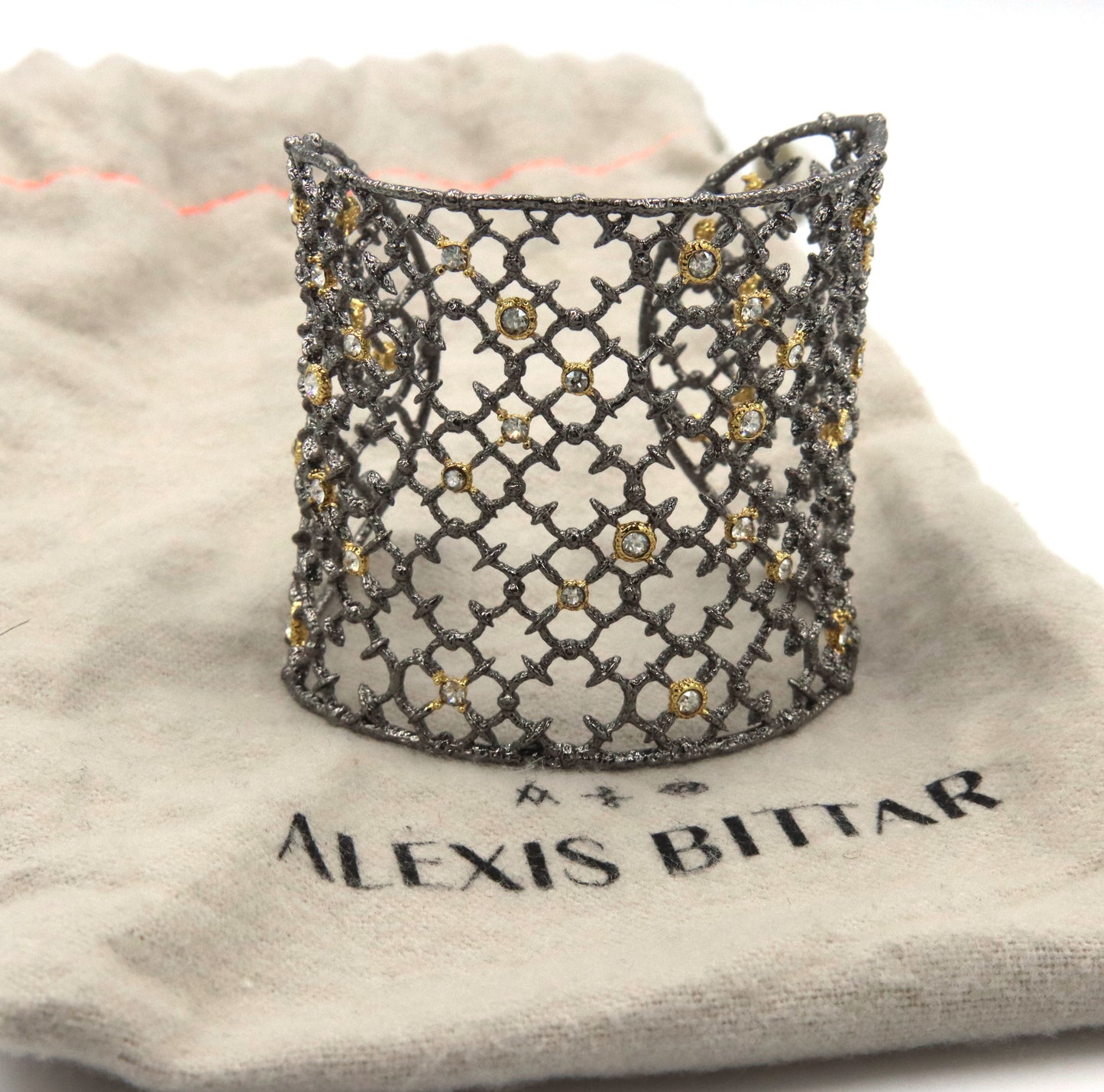 Alexis Bittar plated crystal wide cuff bangle