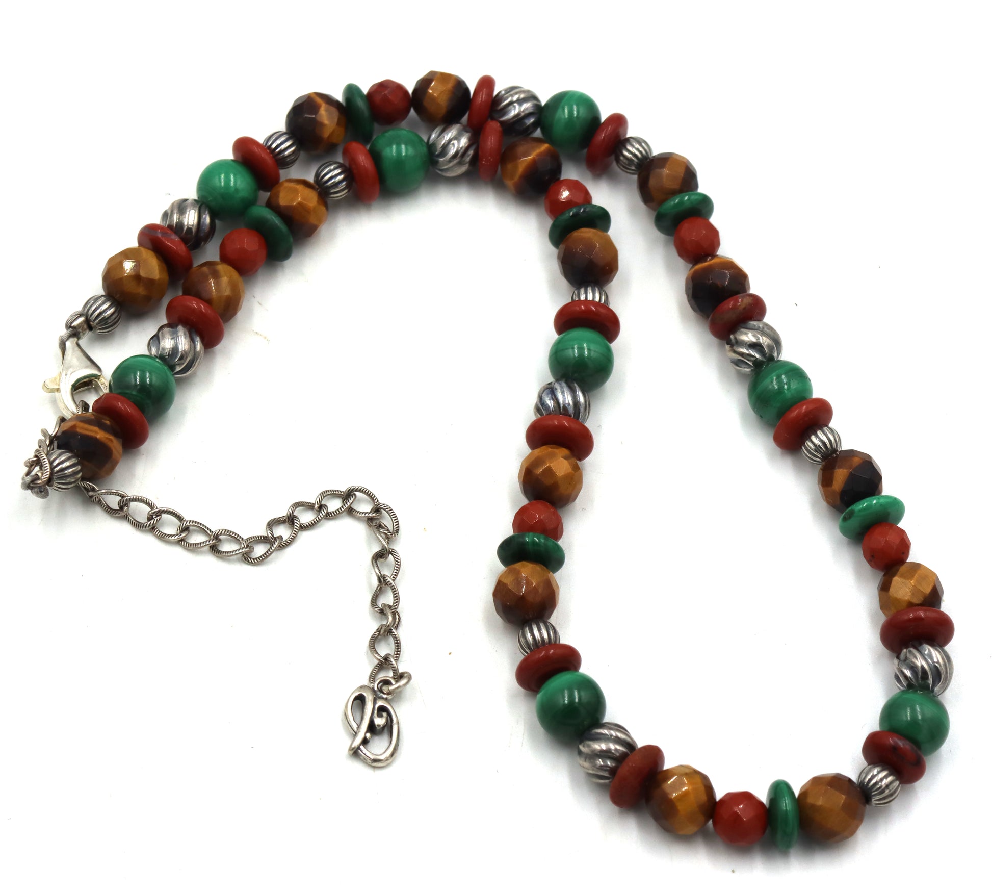 Multi color gemstone necklace with silver clasp