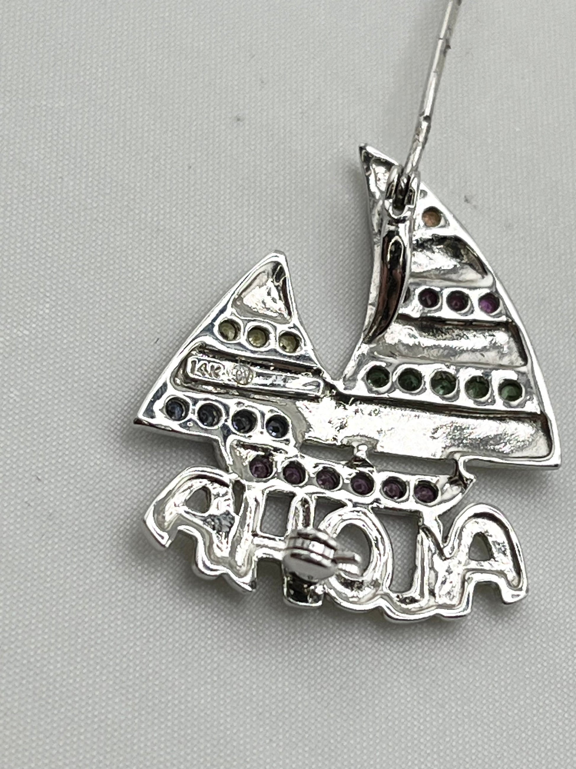 14KT White Gold Saliboat Aloha Brooch