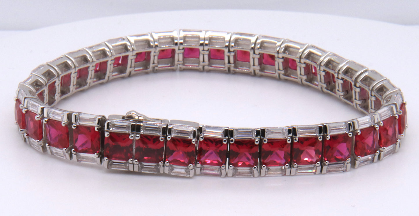 925 Sterling Silver Red Cubic Zirconia Bracelet