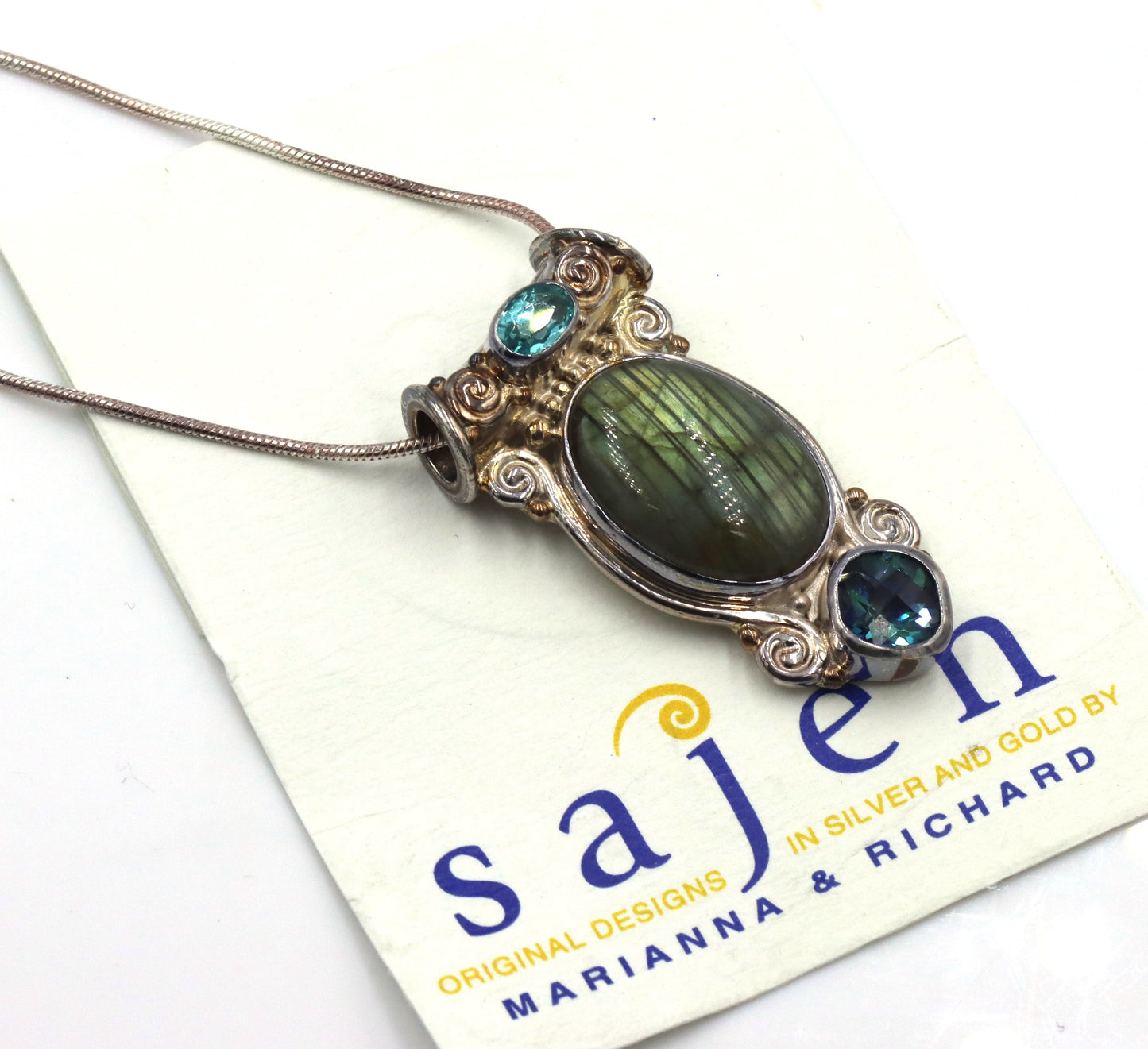 Sajen 925 Sterling Silver Labrodorite Topaz Pendant With Chain Necklace