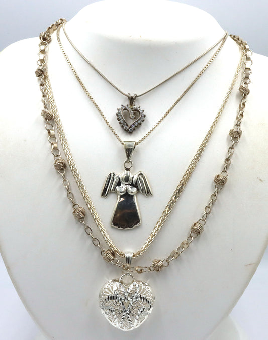 Vintage 925 sterling silver group lot of 4 pendants on chains