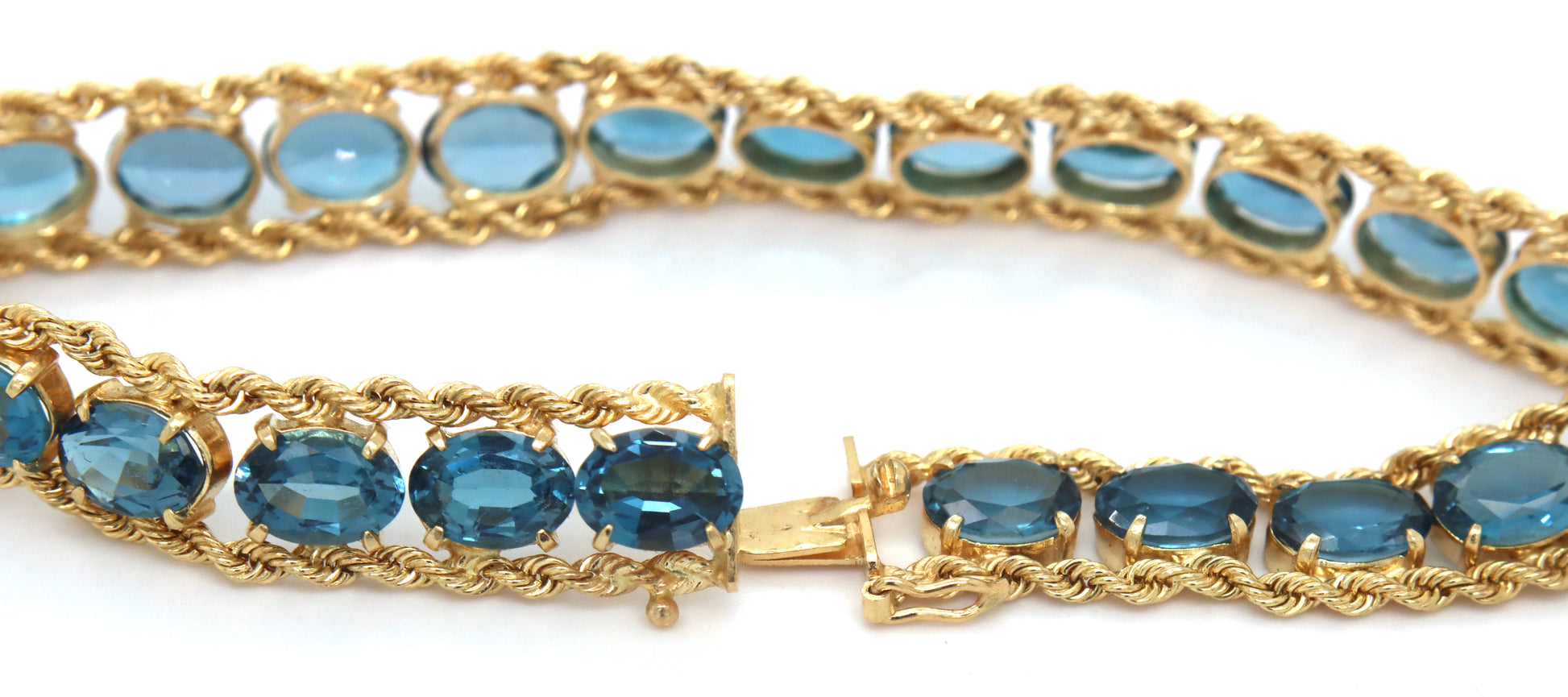 14kt Yellow gold blue topaz link rope bracelet