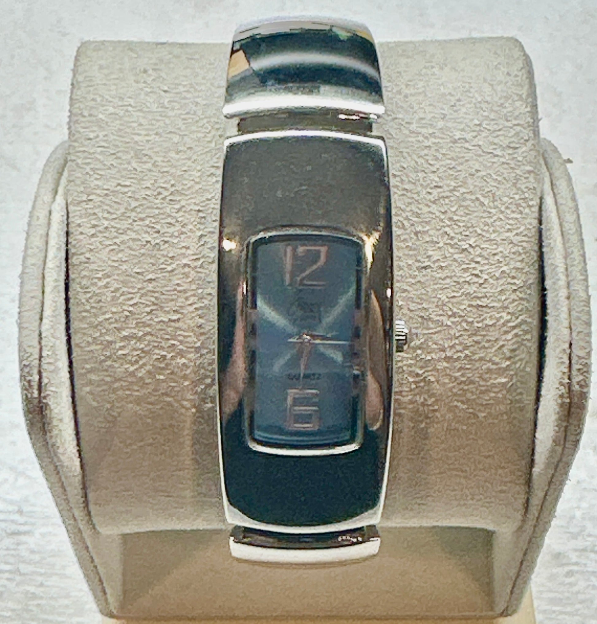 Modern Stainless Steel Blue Dial Cuff Watch Sleek Contemporary Design